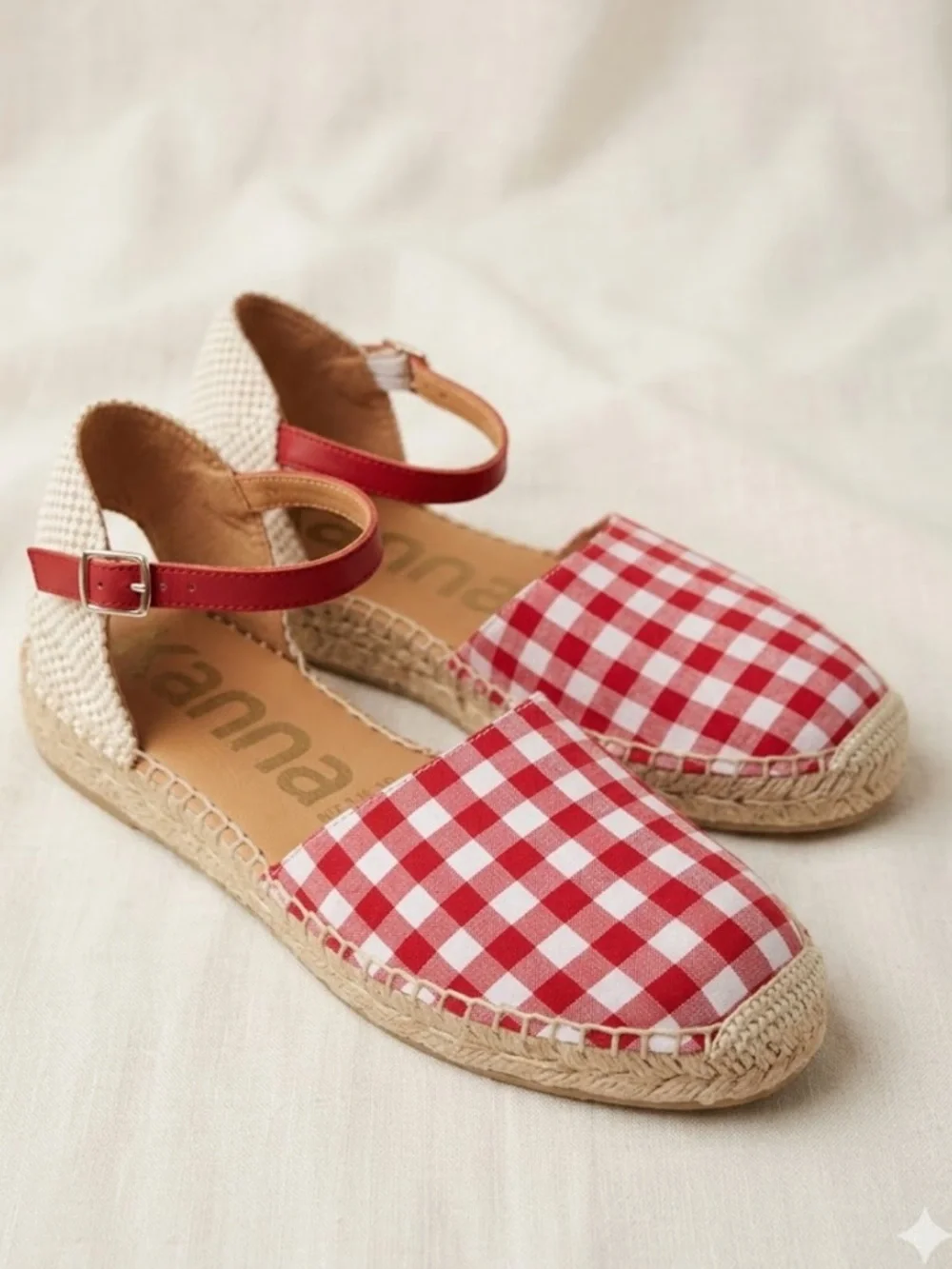 NEW Kanna Made In Spain Red Plaid Picnic Espadrille  Jute  EU 41 US10.5